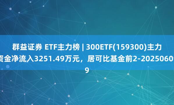 群益证券 ETF主力榜 | 300ETF(159300)主力资金净流入3251.49万元，居可比基金前2-20250609
